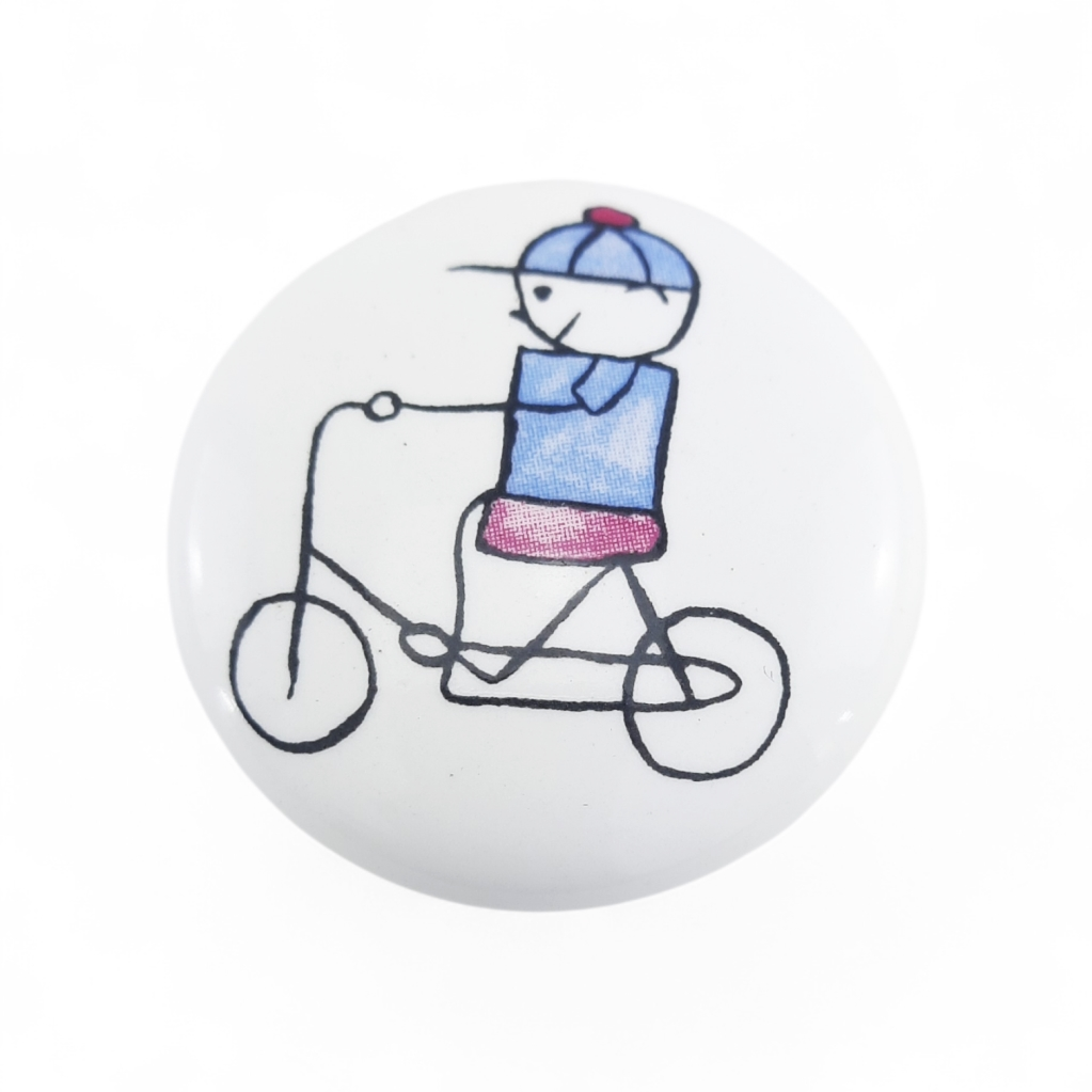 Puxador Cerâmica Menino na Bicicleta