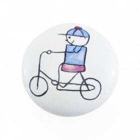 Puxador Cerâmica Menino na Bicicleta